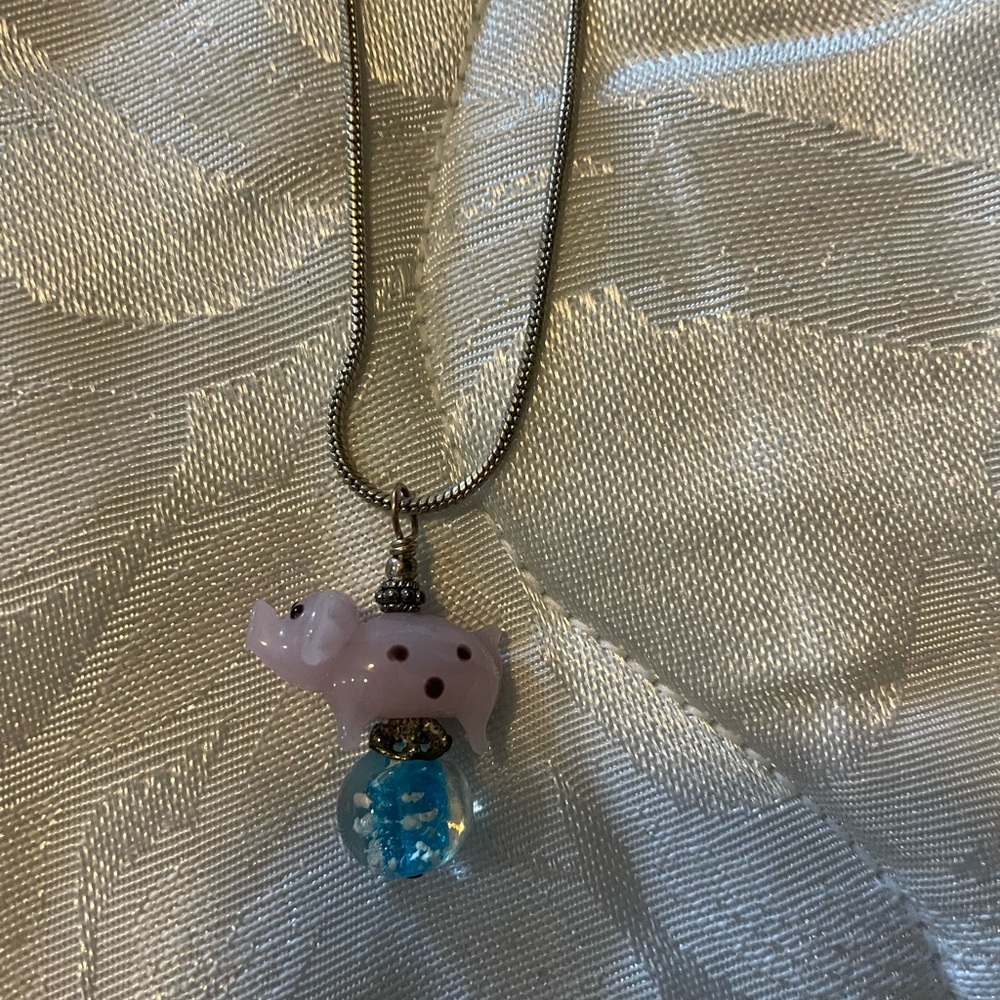 Charming Pink Elephant Pendant Necklace